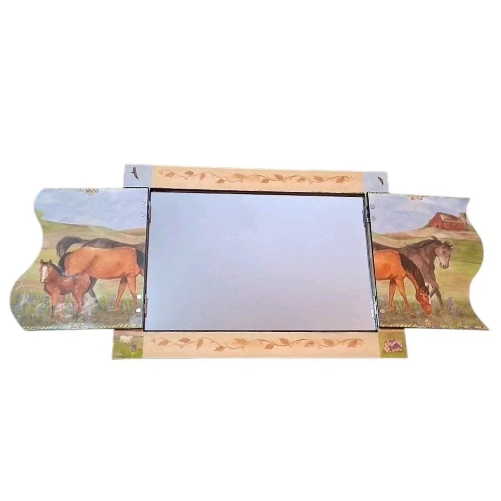 Farm Scene Horses Barn Meadow Hangable or Tabletop Mirror w/Doors 14